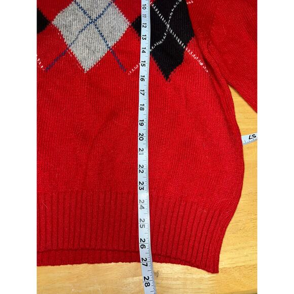 Vintage Red Wool Sweater Knights Bridge Italy Made Diamond Pattern Pullover L - Picture 10 of 10